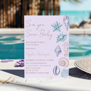 Modern Minimalist Sea You Soon Baby Baby Shower Invitation