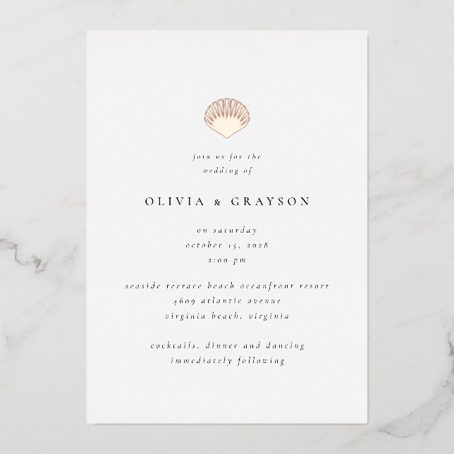Modern Minimalist Seashell Wedding Foil Wedding  (Front)