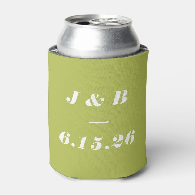 Modern Minimalist Serif Chartreuse Lime Green Can Cooler (Can Front)