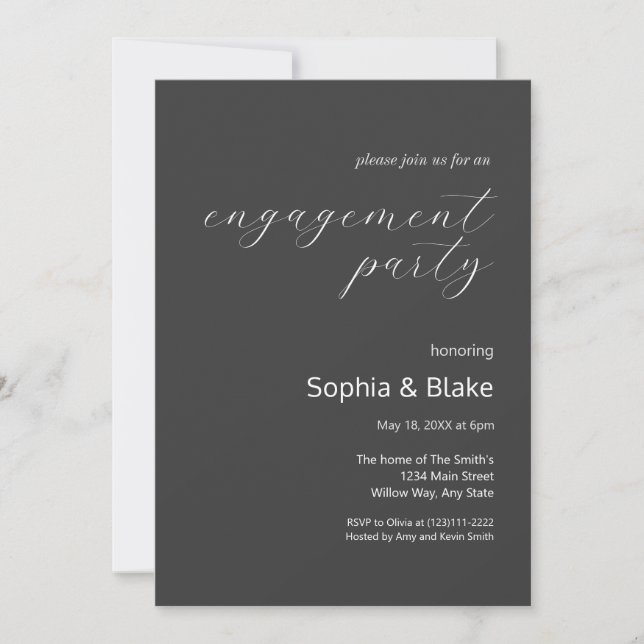 Modern Minimalist Shadow Grey Engagement Party Invitation (Front)