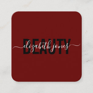 Modern Minimalist Signature Burgundy and White Square Business Card