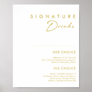 Modern Minimalist Signature Drinks Gold Font Sign