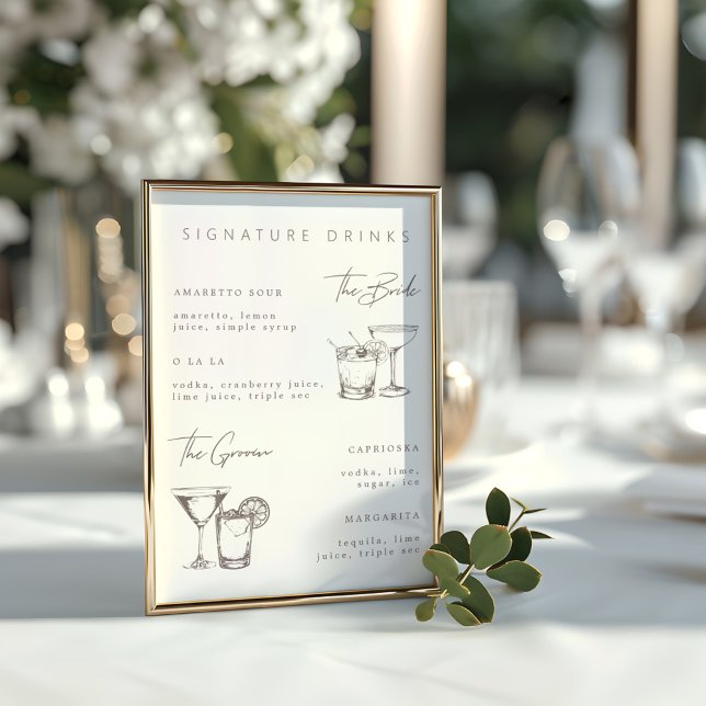 Modern Minimalist Signature Drinks Wedding Menu Poster (Modern Minimalist Signature Drinks Wedding Menu Poster)