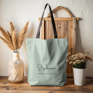 Modern Minimalist Signature Sage Green Tote Bag