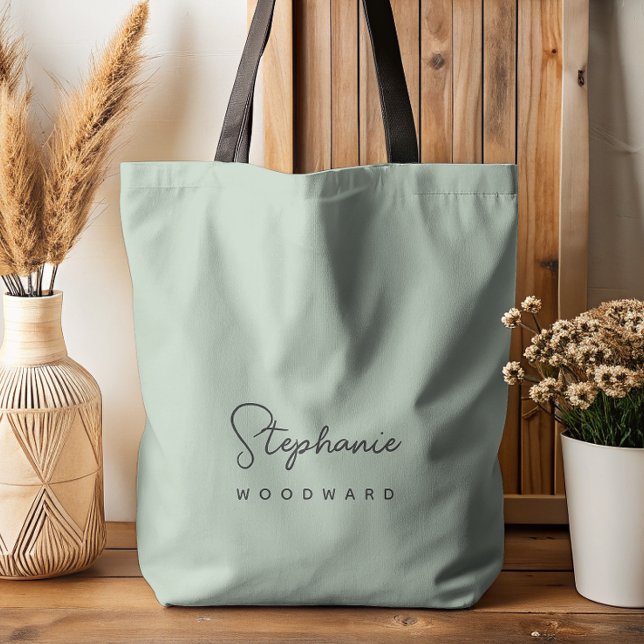 Modern Minimalist Signature Sage Green Tote Bag (Creator Uploaded)