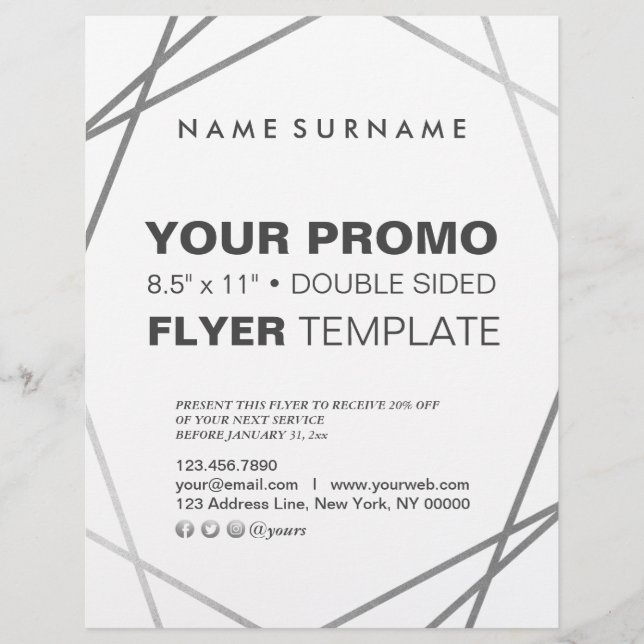 Modern Minimalist Silver Geometric 8.5"x11" Flyer (Front)