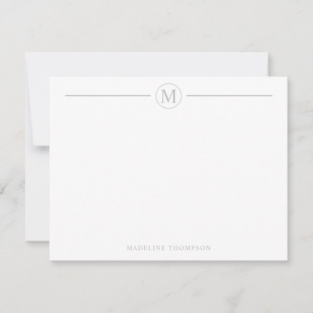 Modern Minimalist Silver Grey Monogram Line Circle Card (Front)