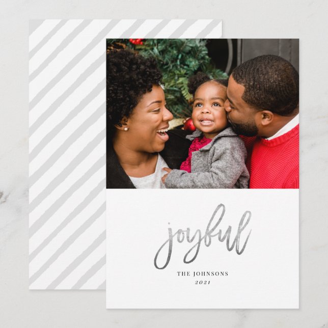 Modern Minimalist Silver Script Calligraphy Holiday Card (Front/Back)
