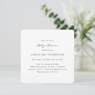 Modern Minimalist Simple Baby Shower White Square  Invitation