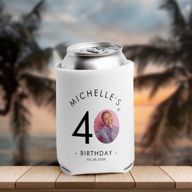 Modern Minimalist Simple Birthday Party Photo Can Cooler (Creator Uploaded)
