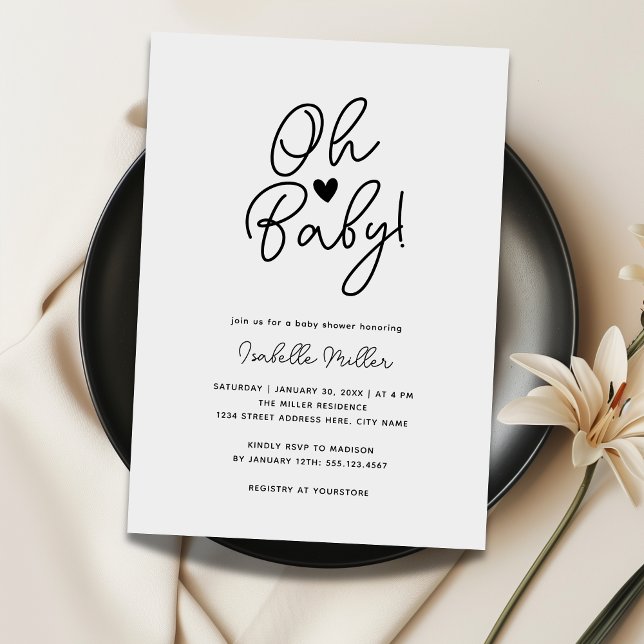 Modern Minimalist Simple Black & White Baby Shower Invitation (Creator Uploaded)