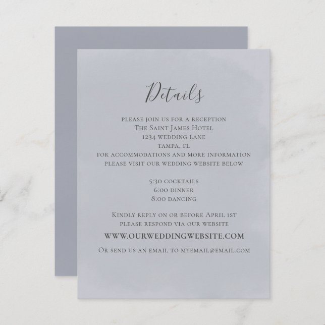 Modern Minimalist Simple Blue Wedding Details  Enclosure Card (Front/Back)