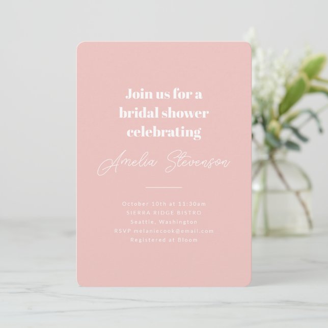 Modern Minimalist Simple Bridal Shower Pink Invitation (Standing Front)