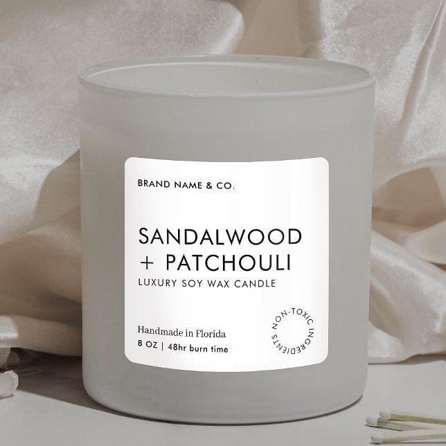 Modern Minimalist Simple Candles Packaging Square Sticker (Featuring a simple design with trendy fonts, these labels can suit any type r product)