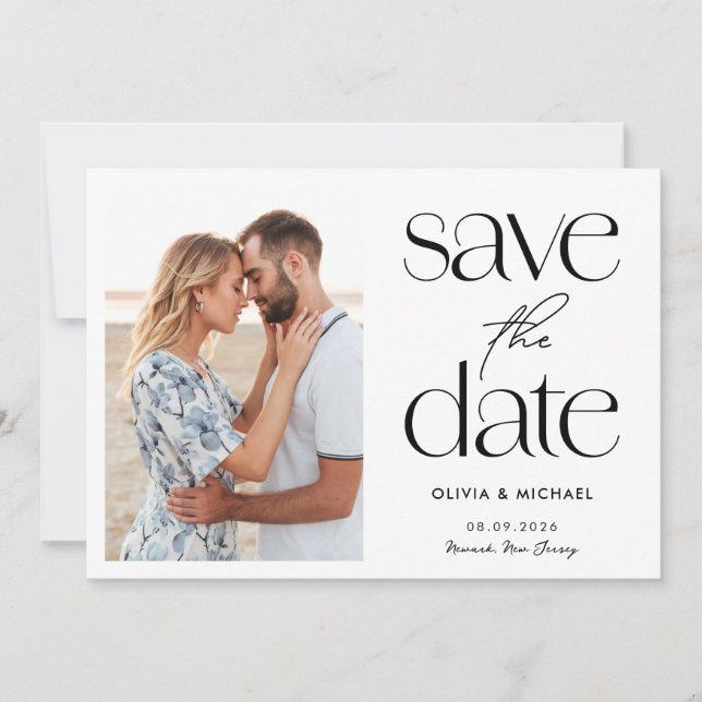 Modern Minimalist Simple Chic Photo Wedding Save The Date (Front)