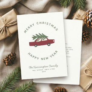 Modern Minimalist Simple Christmas Tree Car  Holiday Card