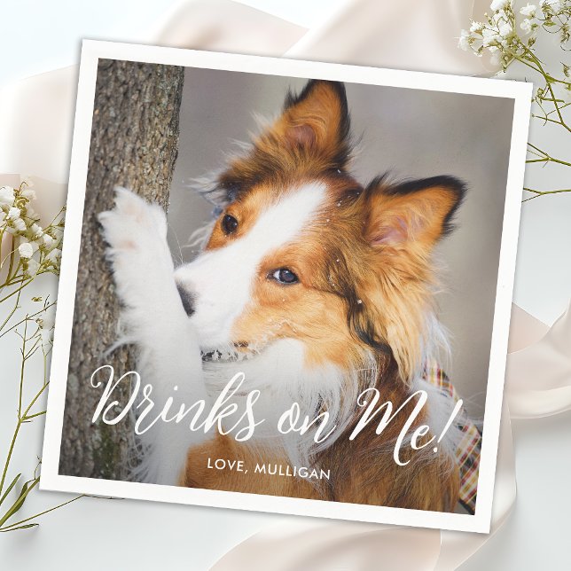 Modern Minimalist Simple Custom Dog Photo Wedding Napkin (Creator Uploaded)