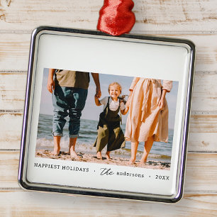 Modern Minimalist Simple Custom Family Photo Metal Ornament