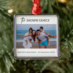 Modern Minimalist Simple Custom Family Photo  Metal Ornament