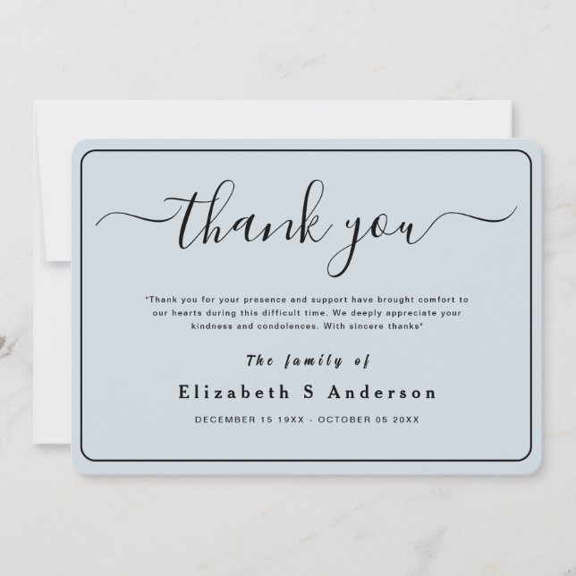Modern Minimalist Simple Funeral Thank You Note Card (Front)