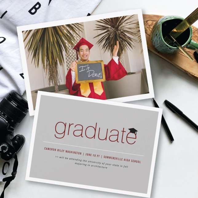 Modern Minimalist Simple Graduate Photo Graduation Announcement (Creator Uploaded)