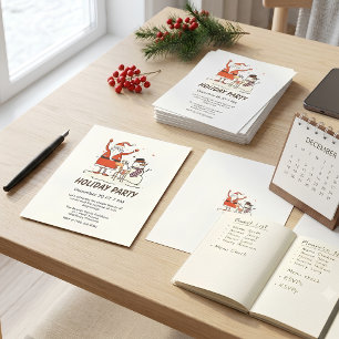 Modern Minimalist Simple Line Art Christmas Party Invitation