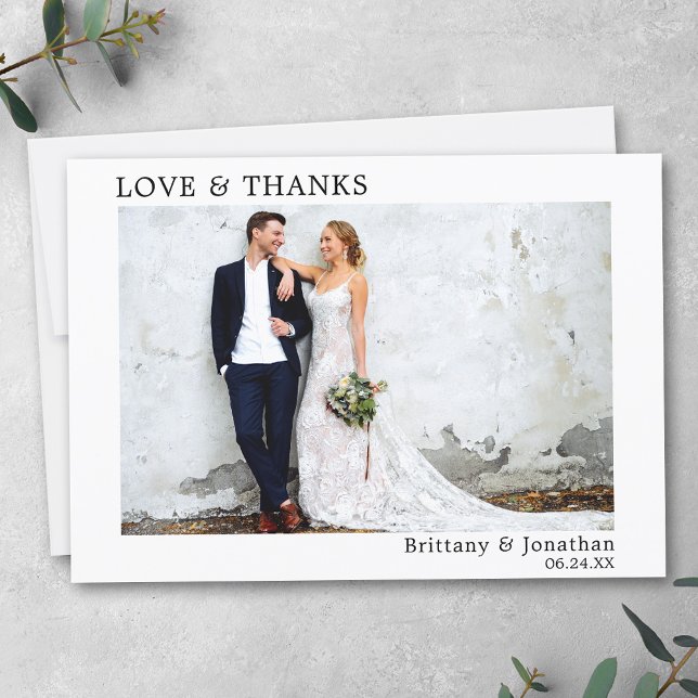 Modern Minimalist Simple Love and Thanks Wedding Thank You Card (Customize to change your personalized text size or text style.)