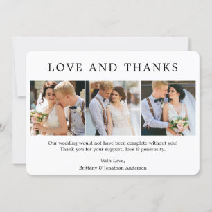 Modern Minimalist Simple Love Thanks 3 Photo Thank You Card