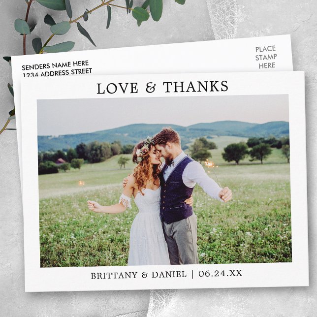 Modern Minimalist Simple Love Thanks Wedding Postcard (Customize to change text size or text style.)