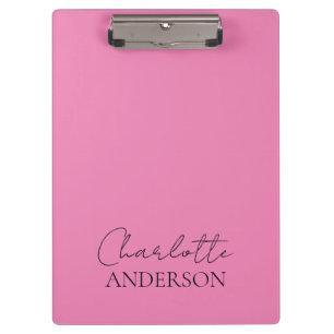 Modern Minimalist Simple Monogram Name Pink  Clipboard