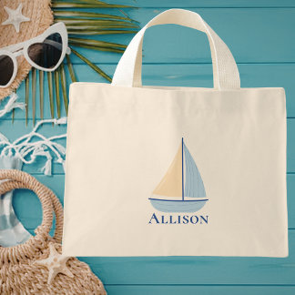 Modern Minimalist Simple Nautical Sailing  Mini Tote Bag