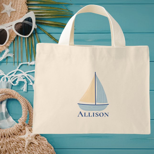 Modern Minimalist Simple Nautical Sailing  Mini Tote Bag (Creator Uploaded)