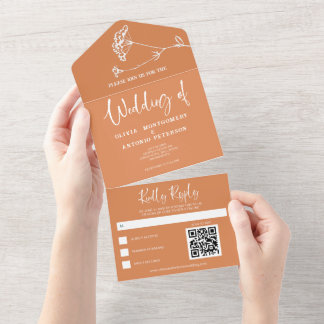 Modern Minimalist Simple Orange Wedding  QR Code All In One Invitation