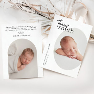 Modern Minimalist Simple Oval Photo Baby Birth Announcement