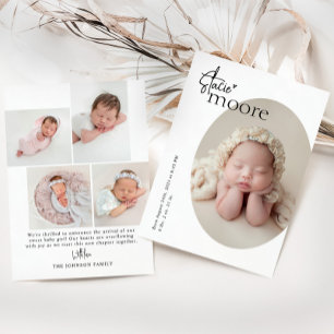 Modern Minimalist Simple Oval Photo Baby Birth Announcement