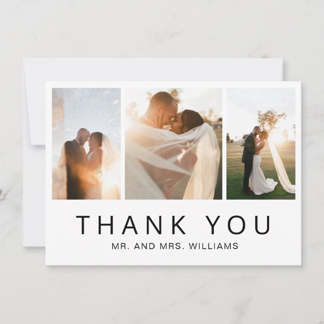 Modern Minimalist Simple Photo Collage Wedding Thank You Card (Front)