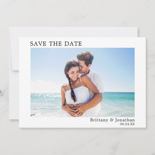 Modern Minimalist Simple Photo Save The Date Card (Front)