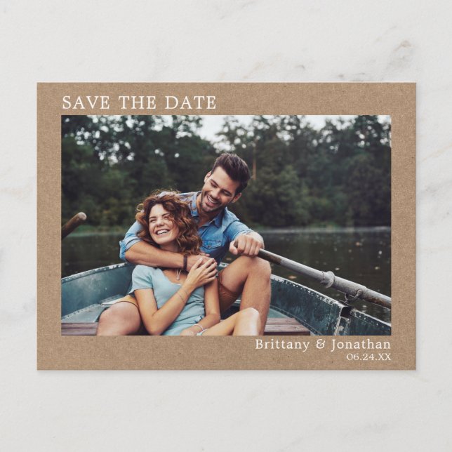 Modern Minimalist Simple Photo Save The Date Kraft Postcard (Front)