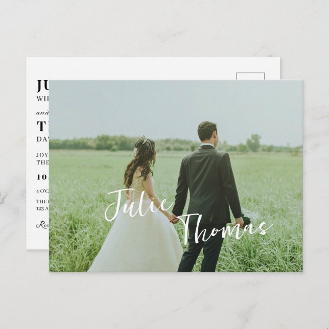 Modern minimalist simple photo wedding postcard (Front/Back)