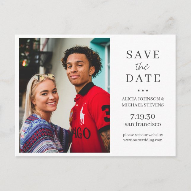 Modern minimalist simple photo wedding save date announcement postcard (Front)