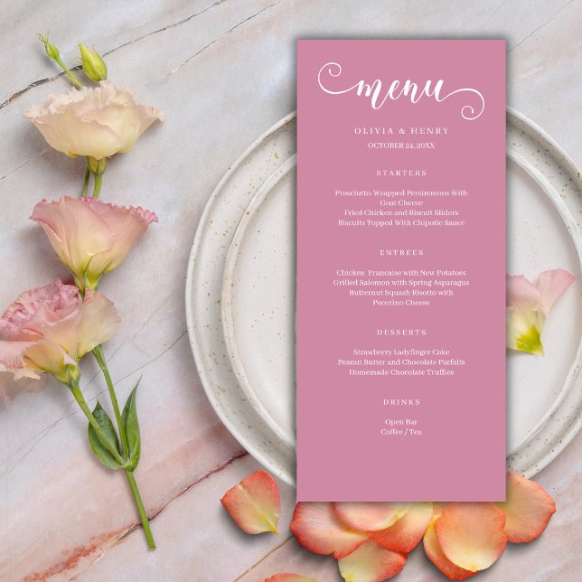 Modern Minimalist Simple Pink Wedding Menu (Creator Uploaded)