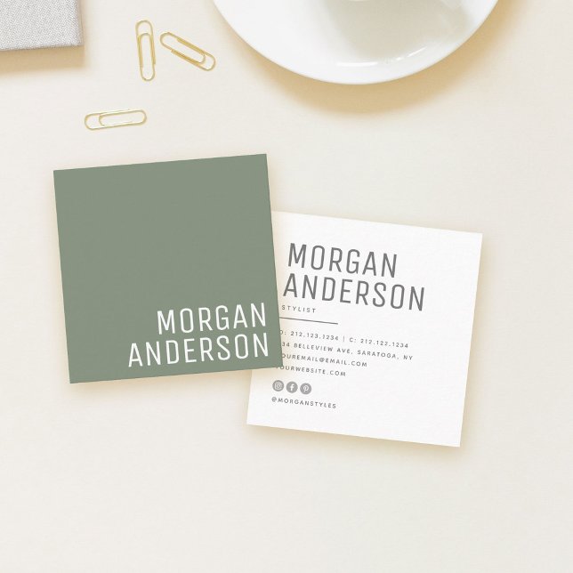 Modern Minimalist Simple Professional Dusty Green Square Business Card (Creator Uploaded)