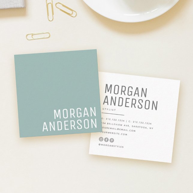 Modern Minimalist Simple Professional Dusty Green Square Business Card (Creator Uploaded)