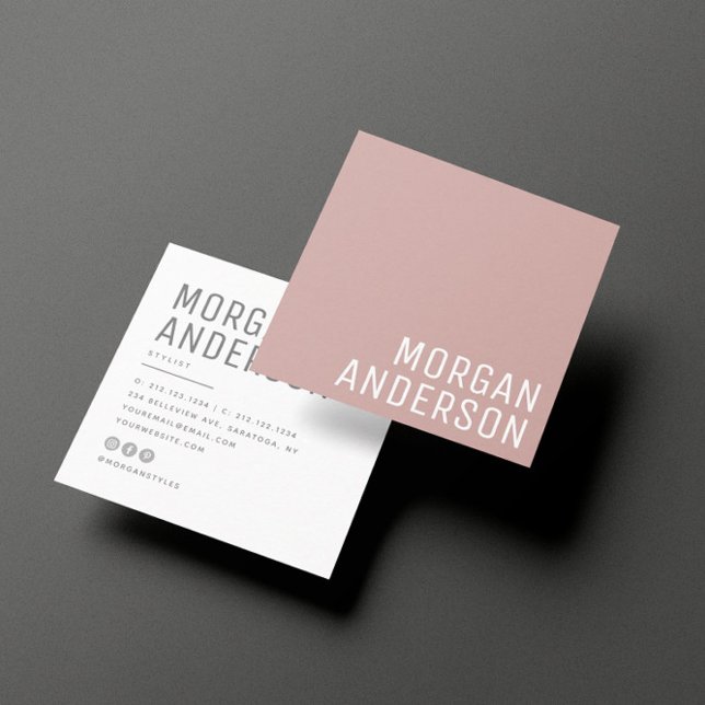Modern Minimalist Simple Professional Dusty Rose Square Business Card (Creator Uploaded)