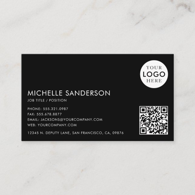 Modern Minimalist Simple Professional QR Code Logo Business Card (Front)