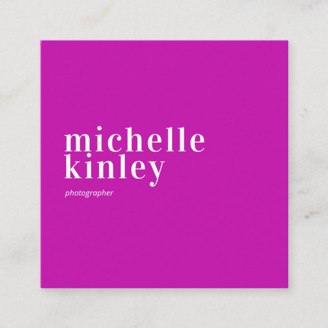 Modern minimalist simple QR code personal magenta Square Business Card (Front)