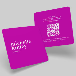 Modern minimalist simple QR code personal magenta Square Business Card