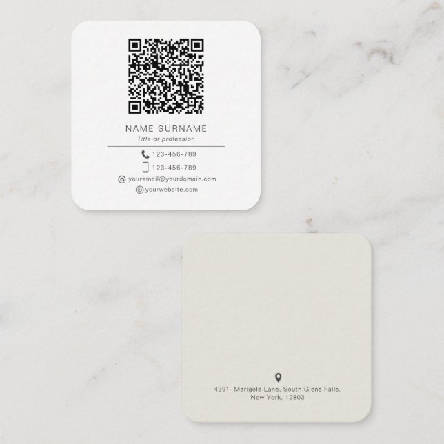 Modern Minimalist Simple QR code personal  Square  Business Card (Front/Back)