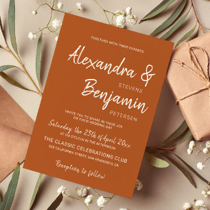 Modern minimalist simple script terracotta wedding invitation