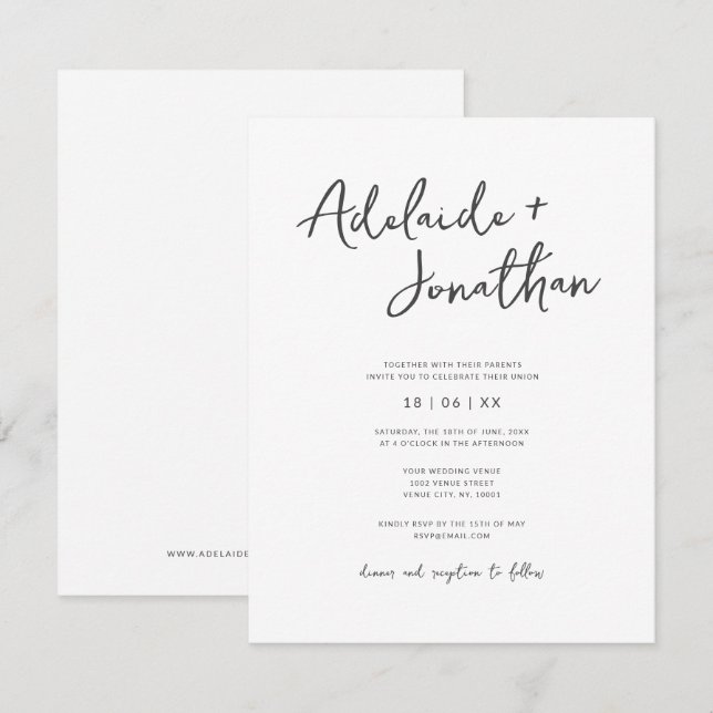 Modern Minimalist Simple Script Wedding Invitation (Front/Back)